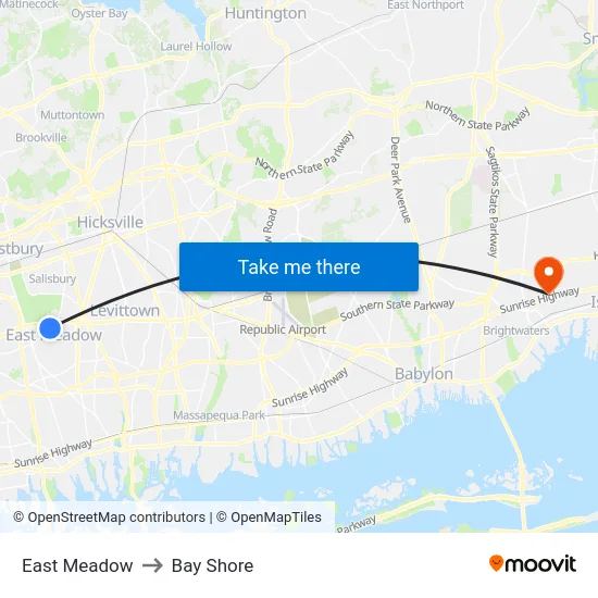 East Meadow to Bay Shore map
