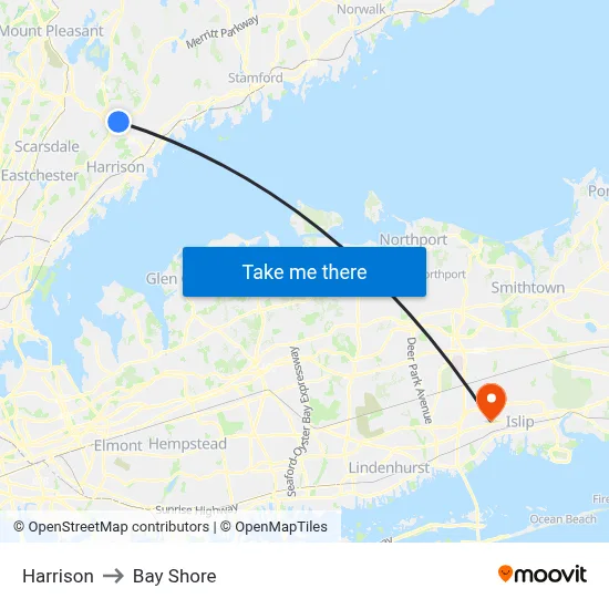 Harrison to Bay Shore map
