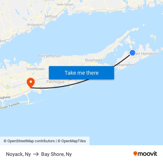 Noyack, Ny to Bay Shore, Ny map