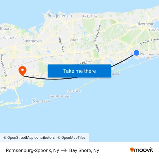 Remsenburg-Speonk, Ny to Bay Shore, Ny map
