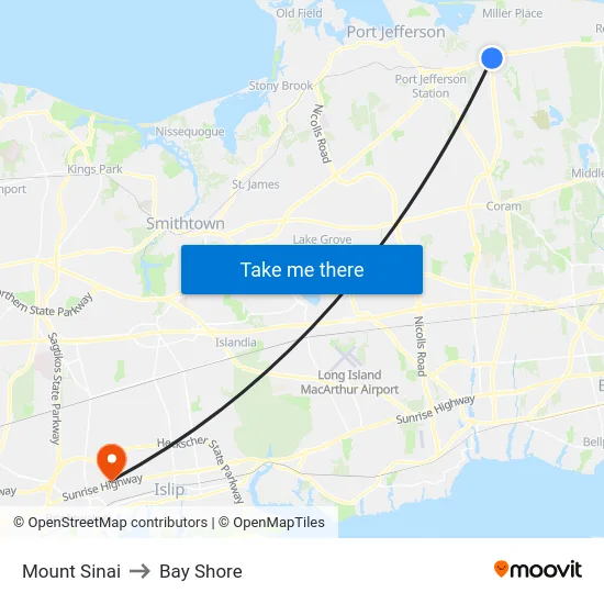 Mount Sinai to Bay Shore map