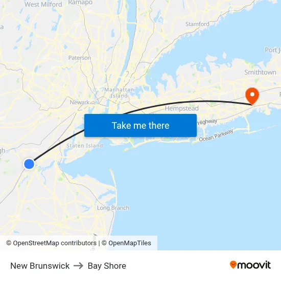 New Brunswick to Bay Shore map