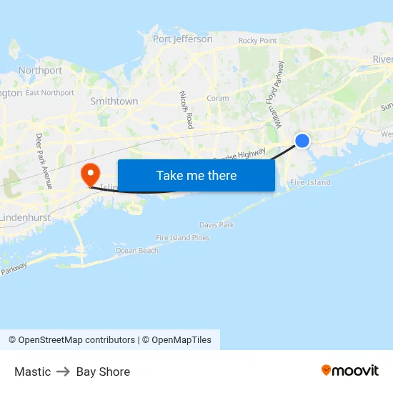 Mastic to Bay Shore map