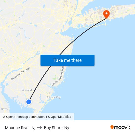 Maurice River, Nj to Bay Shore, Ny map