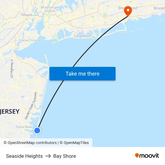Seaside Heights to Bay Shore map