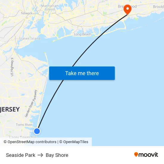 Seaside Park to Bay Shore map