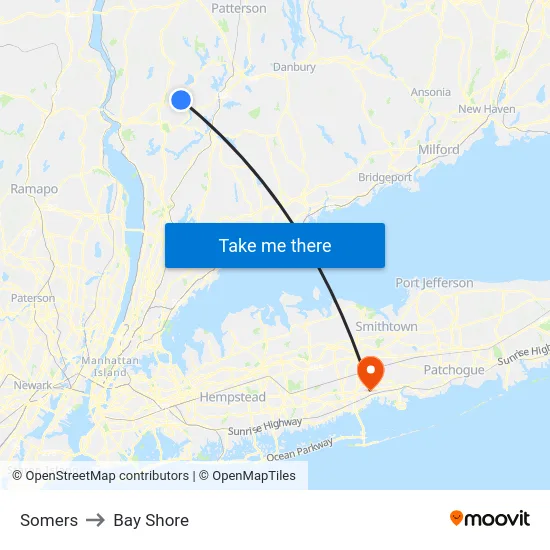 Somers to Bay Shore map