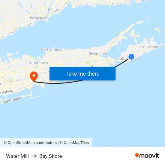 Water Mill to Bay Shore map