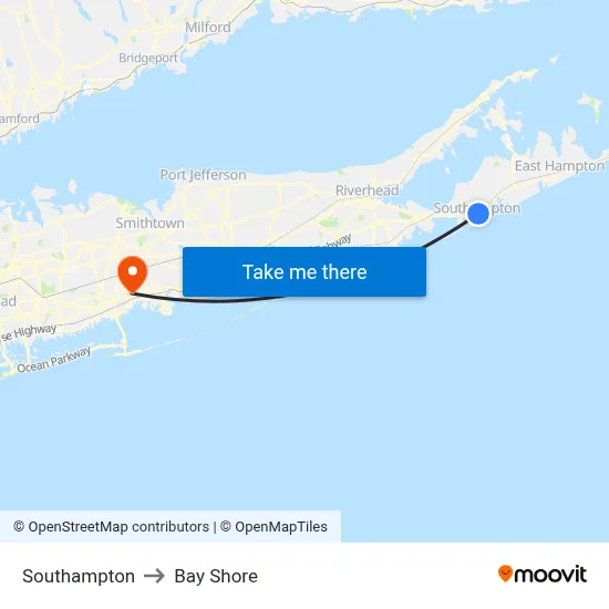 Southampton to Bay Shore map