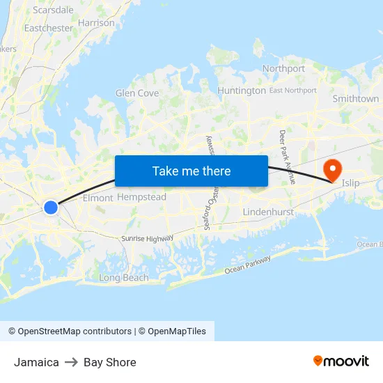 Jamaica to Bay Shore map