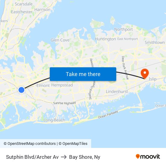 Sutphin Blvd/Archer Av to Bay Shore, Ny map