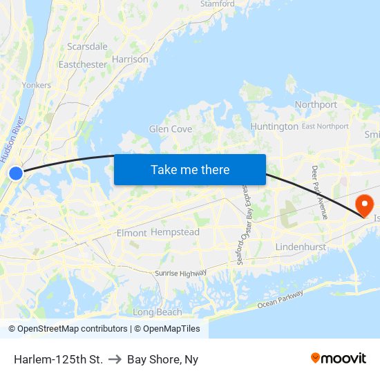 Harlem-125th St. to Bay Shore, Ny map