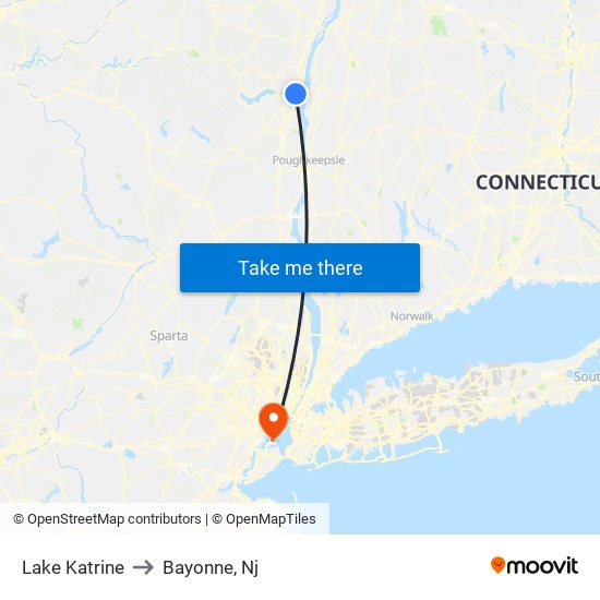 Lake Katrine to Bayonne, Nj map