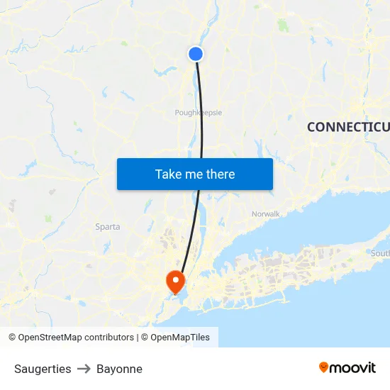Saugerties to Bayonne map
