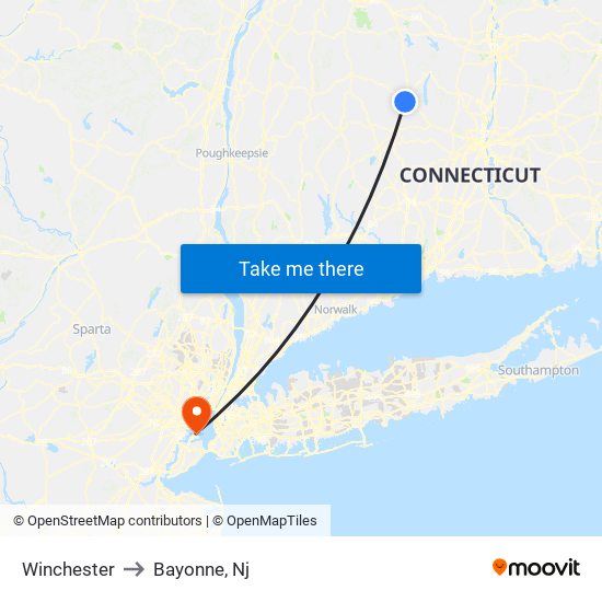 Winchester to Bayonne, Nj map