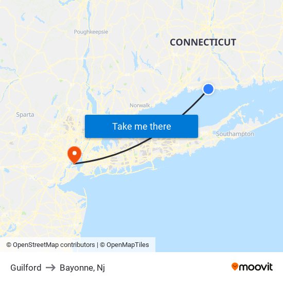 Guilford to Bayonne, Nj map