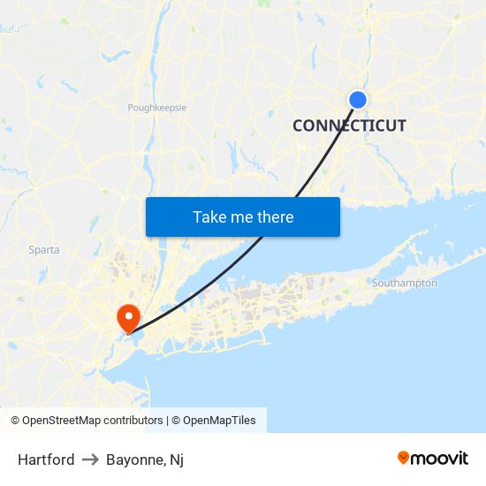 Hartford to Bayonne, Nj map