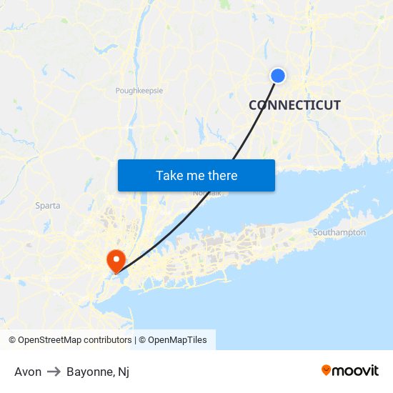 Avon to Bayonne, Nj map