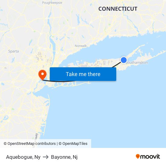 Aquebogue, Ny to Bayonne, Nj map