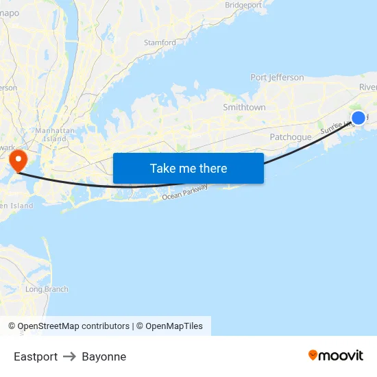 Eastport to Bayonne map
