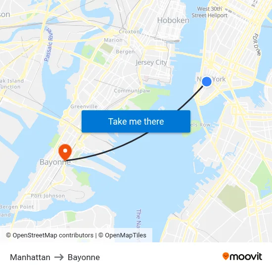 Manhattan to Bayonne map