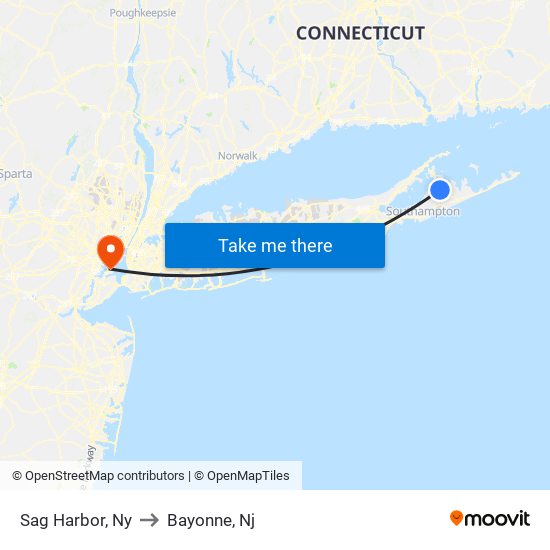 Sag Harbor, Ny to Bayonne, Nj map