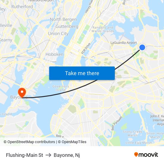 Flushing-Main St to Bayonne, Nj map