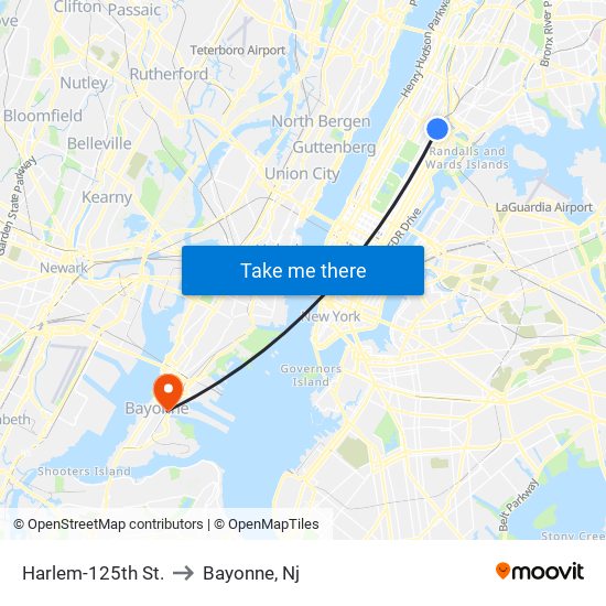 Harlem-125th St. to Bayonne, Nj map