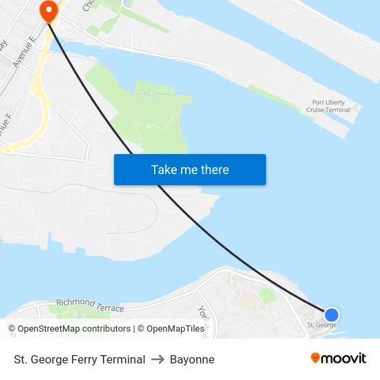 St. George Ferry Terminal to Bayonne map