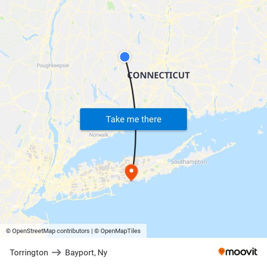 Torrington to Bayport, Ny map