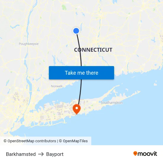 Barkhamsted to Bayport map