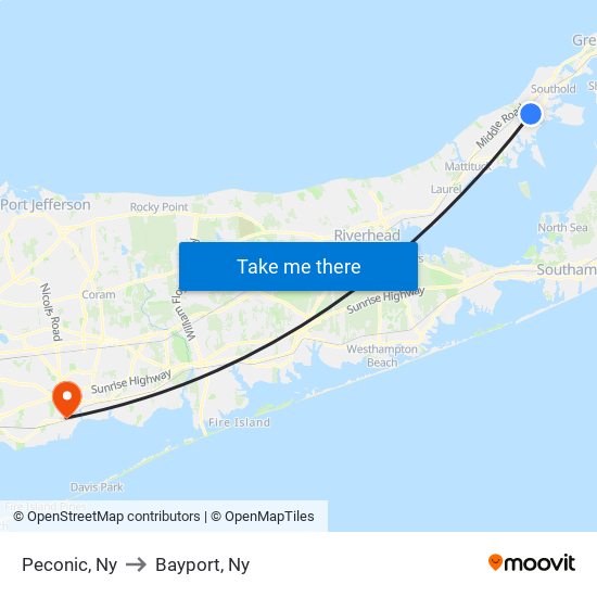 Peconic, Ny to Bayport, Ny map