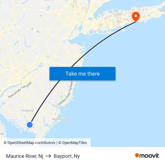 Maurice River, Nj to Bayport, Ny map