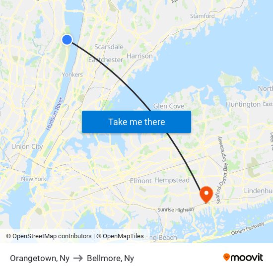 Orangetown, Ny to Bellmore, Ny map