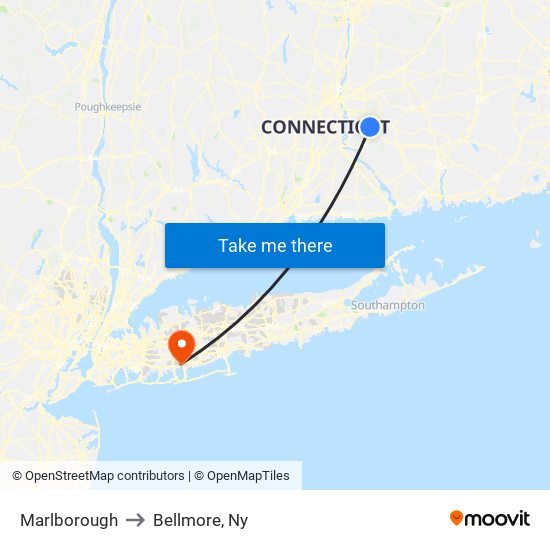 Marlborough to Bellmore, Ny map