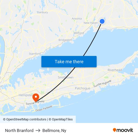 North Branford to Bellmore, Ny map