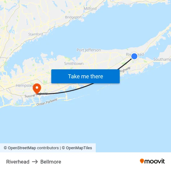 Riverhead to Bellmore map