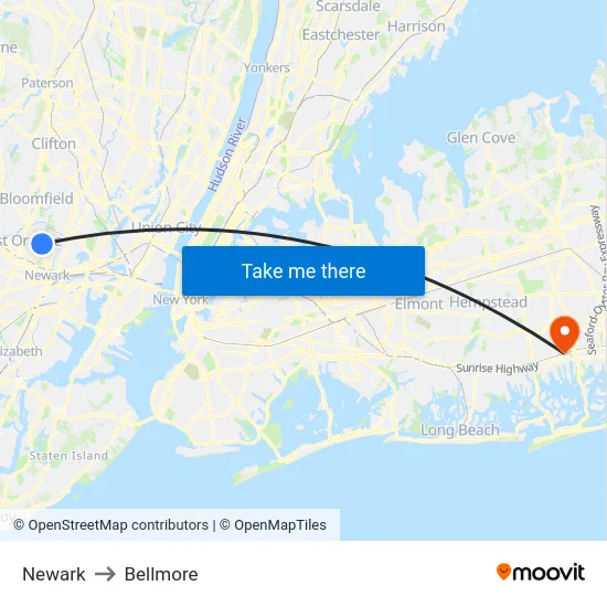 Newark to Bellmore map