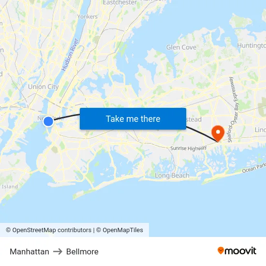 Manhattan to Bellmore map