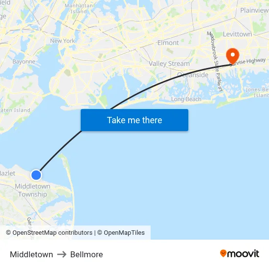 Middletown to Bellmore map