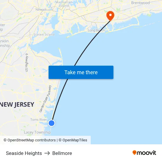 Seaside Heights to Bellmore map