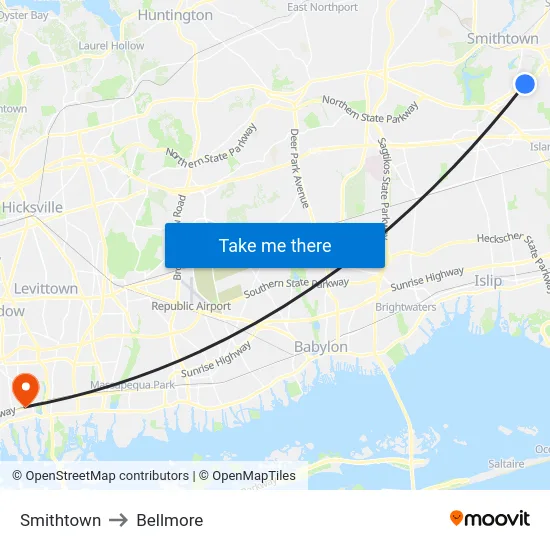 Smithtown to Bellmore map