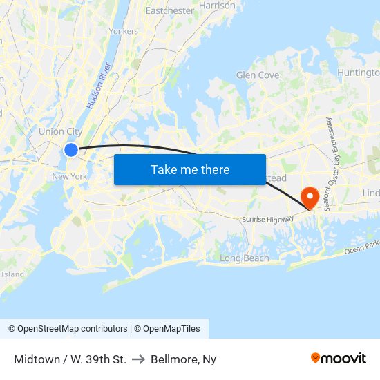 Midtown / W. 39th St. to Bellmore, Ny map