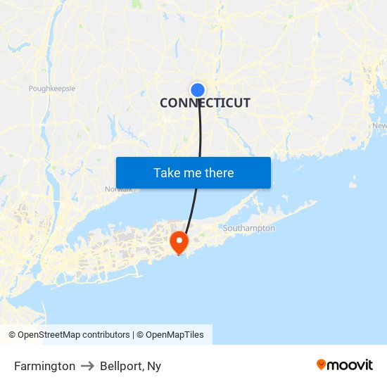 Farmington to Bellport, Ny map