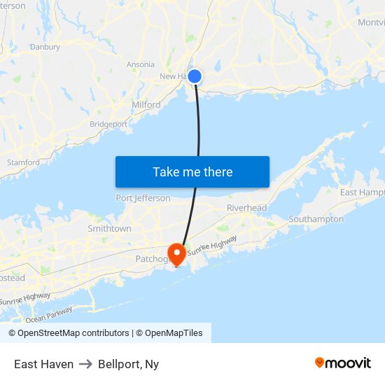 East Haven to Bellport, Ny map