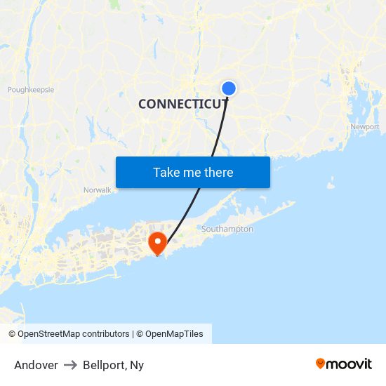 Andover to Bellport, Ny map