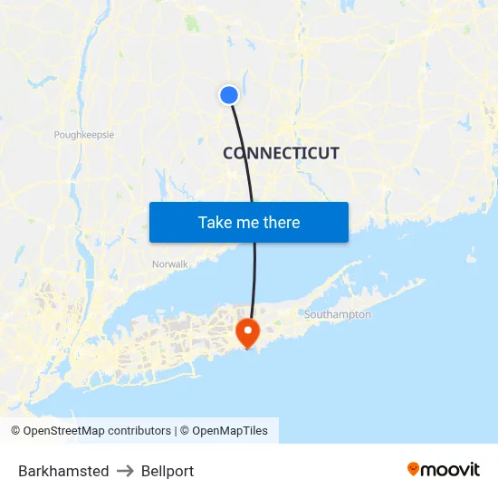 Barkhamsted to Bellport map