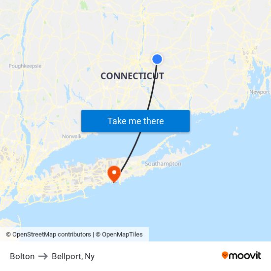 Bolton to Bellport, Ny map