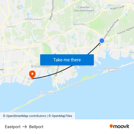 Eastport to Bellport map