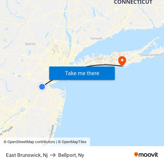 East Brunswick, Nj to Bellport, Ny map